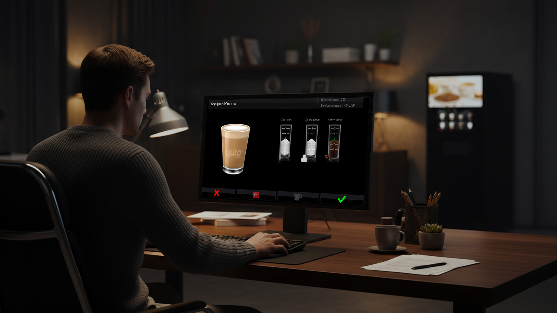 Kahve otomatı otomatik reçete hazırlama süreci